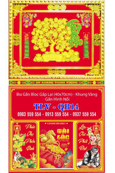 Bìa lịch gập khung vàng Kim Tiền Tài Lộc